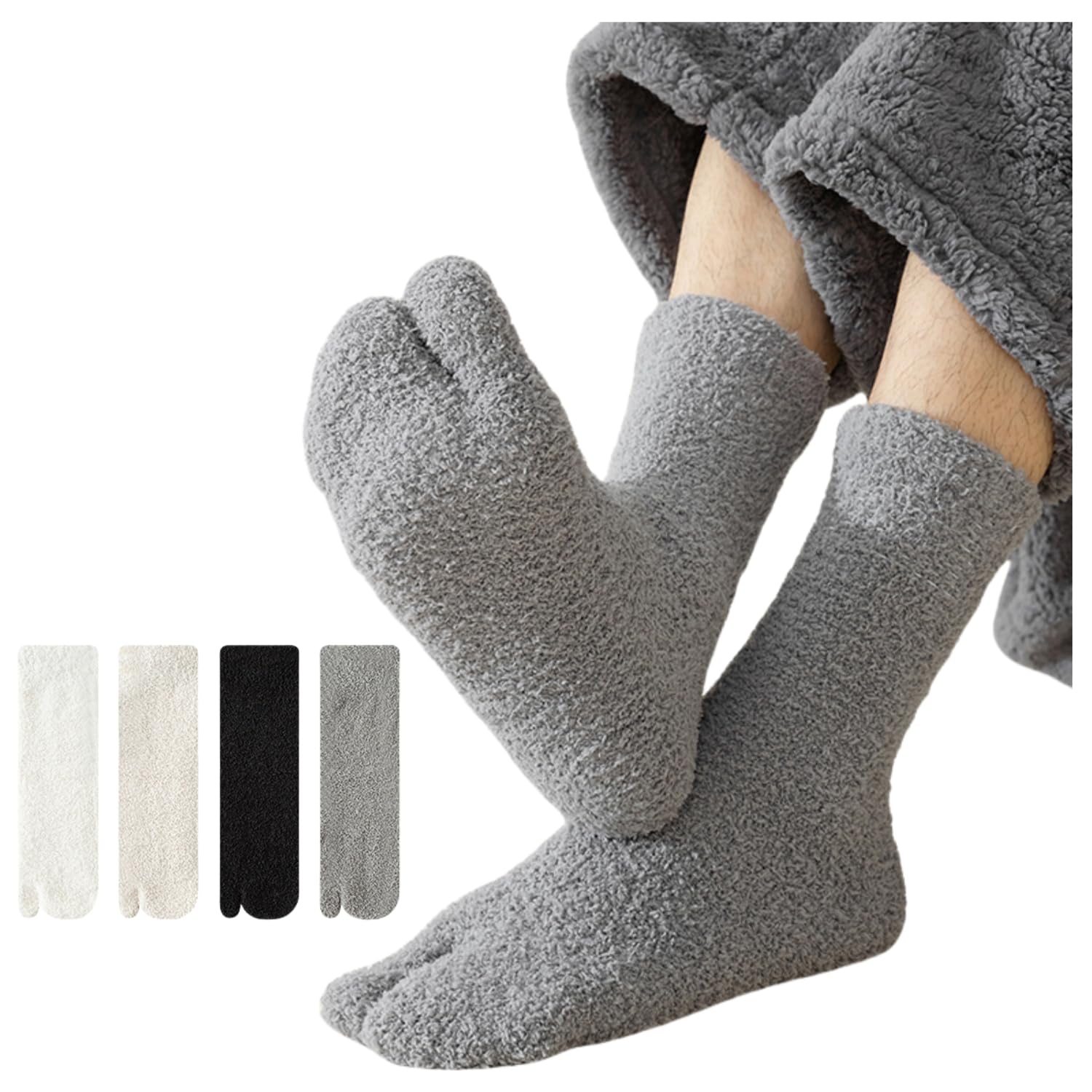 【送料無料】[Weuiean] 2本指ソックス メンズ 靴下 4色4足セット モコモコソックス もこもこ 保温 防寒..