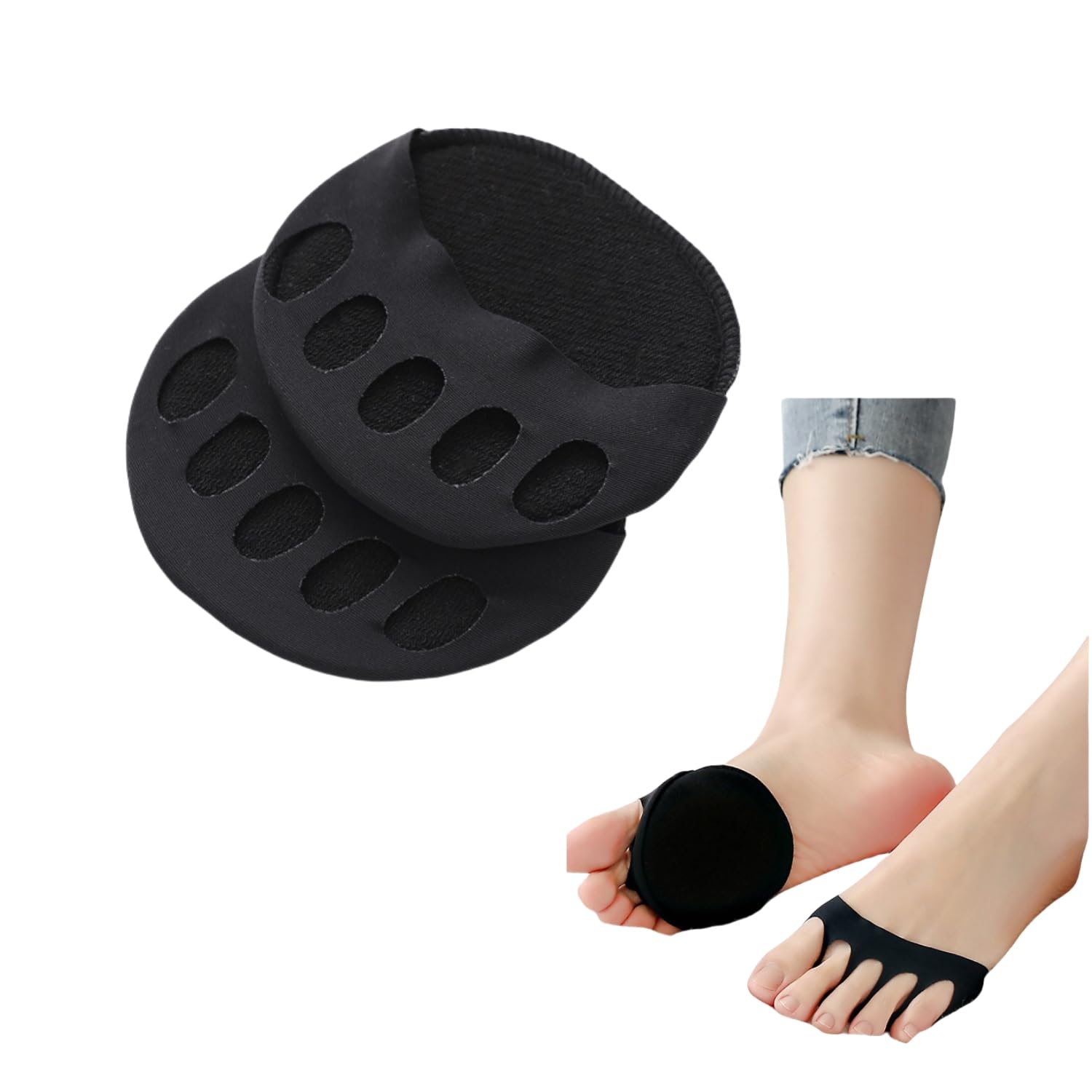 【送料無料】[Weuiean] つま先ソックス 5本指ソックス レディース フットカバー 指穴開き ハーフソックス 靴下 汗取り つま先なし カバー 目立たない 通気 軽量 2足4枚セット BZBS-45 色：ブラック、サイズ：22.0-25.0 cm