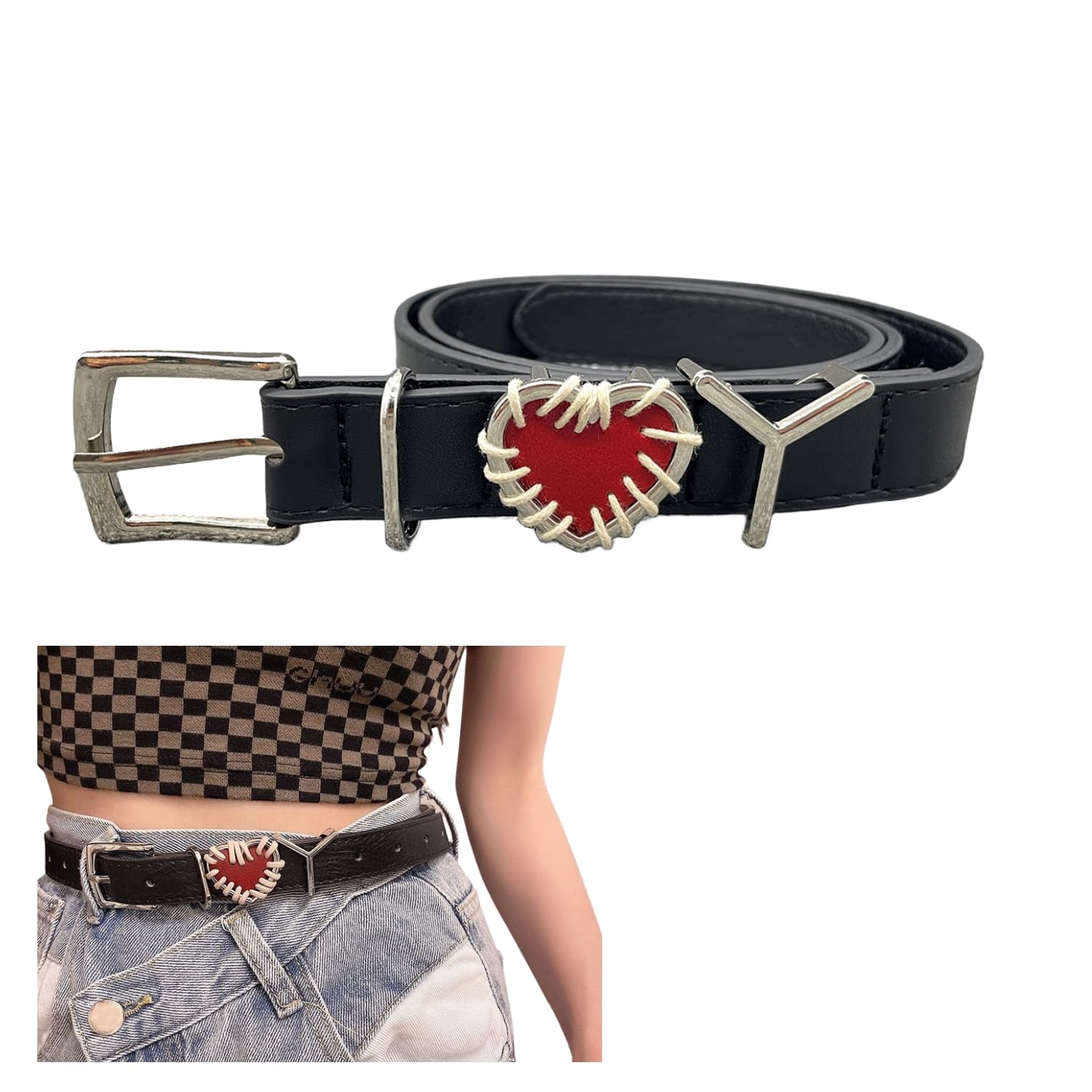 【送料無料】[Weuiean] ベルト ハート ラブベルト パンクレディース バックルベルト メタル ...