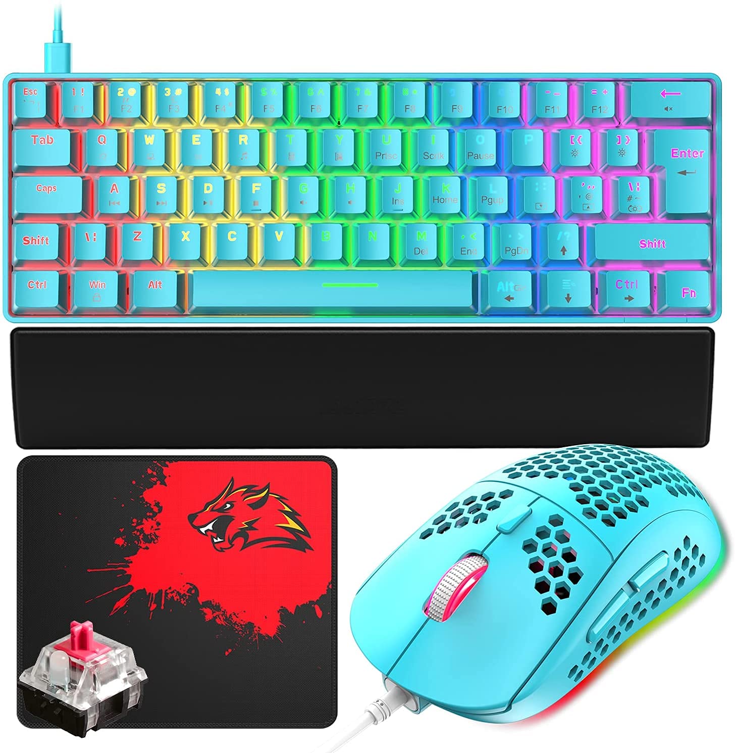 【送料無料】MambaSnakeメカニカルゲーミングキーボードマウス、UK配列、62キーキーボード、 ...