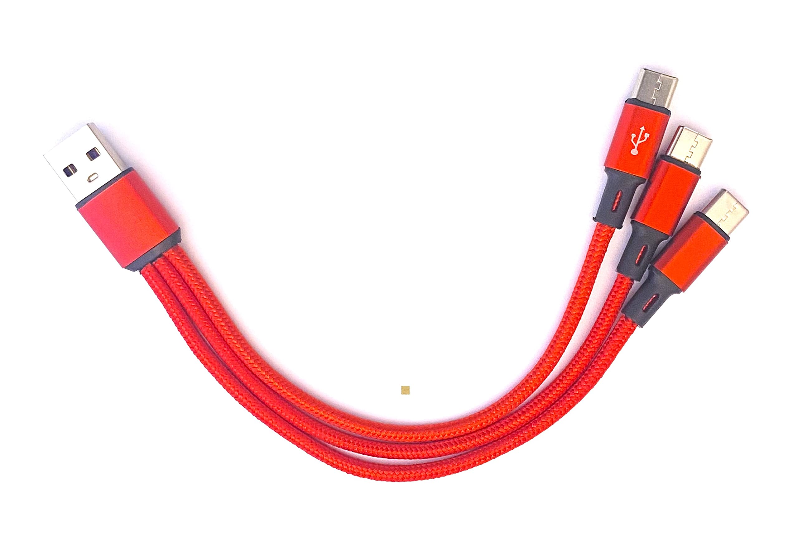 【送料無料】Sound Wave 【(( 5A 急速充電 3In1 ナイロン編み 三股 ケーブル )) 充電 Type C TypeC USB-C スプリッター ケーブル 黒色 】 1本で Type C 3台 スマホ タブレット 等の 機器 を3台同時に充電 TypeC Y字ケーブル 分岐ケーブル 3in1 サイズ：20cm レッド