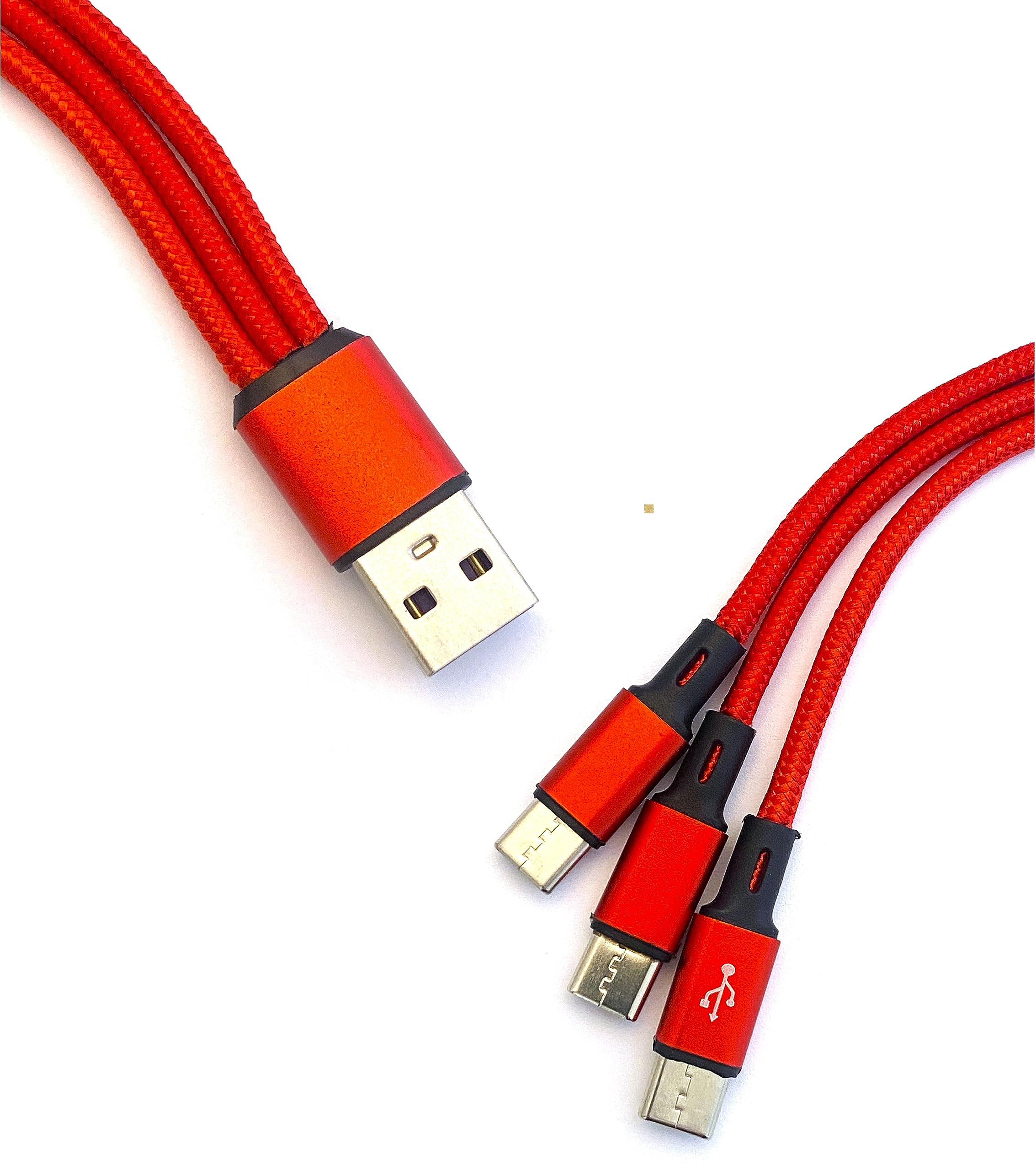 【送料無料】Sound Wave 【(( 5A 急速充電 3In1 ナイロン編み 三股 ケーブル )) 充電 Type C TypeC USB-C スプリッター ケーブル 黒色 】 1本で Type C 3台 スマホ タブレット 等の 機器 を3台同時に充電 TypeC Y字ケーブル 分岐ケーブル 3in1 サイズ：1.2m レッド