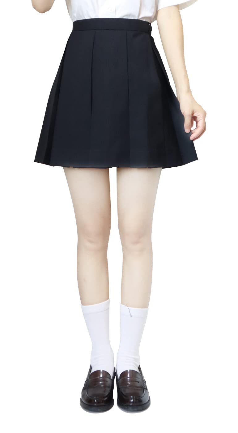 【送料無料】[Sharphon] 制服 スカート 39/42/45/48CM丈 黒 紺 灰色 4色 8本 無地 ライン ハイウエスト プリーツスカート 色：39CM-ブラック、サイズ：M