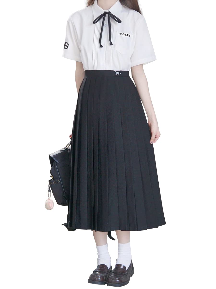 【送料無料】[Sharphon] 制服 スカート 42/45/48/60/80CM丈 黒 紺 灰色 3色 22本 無地 ライン ハイウエスト プリーツスカート 色：80CM-ブラック、サイズ：M