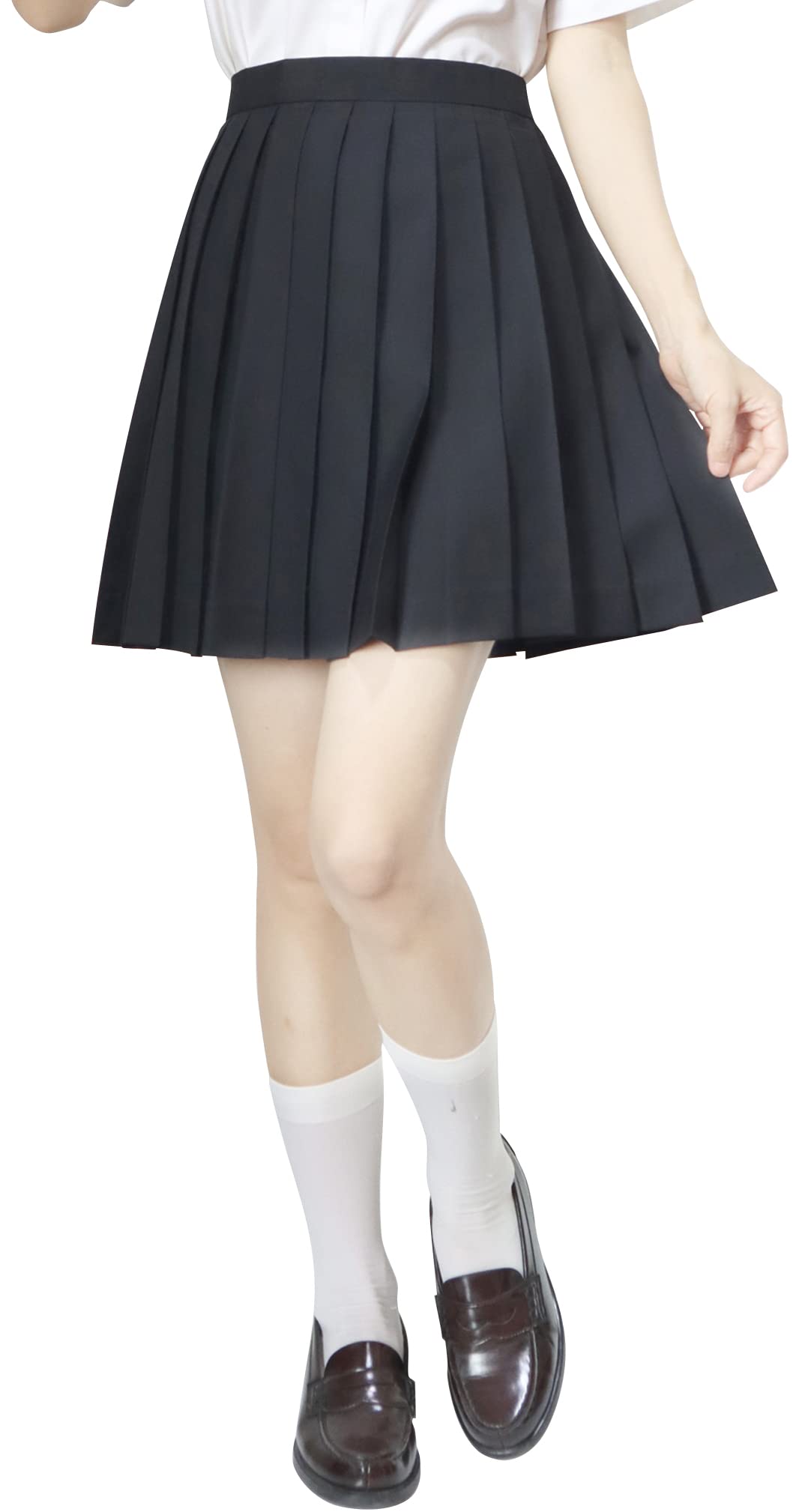 【送料無料】[Sharphon] 制服 スカート 42/45/48/60/80CM丈 黒 紺 灰色 3色 22本 無地 ライン ハイウエスト プリーツスカート 色：42CM-ブラック、サイズ：M