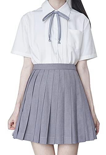 【送料無料】[Sharphon] 制服 スカート 42/45/48/60/80CM丈 黒 紺 灰色 3色 22本 無地 ライン ハイウエスト プリーツスカート 色：42CM-グレー、サイズ：M