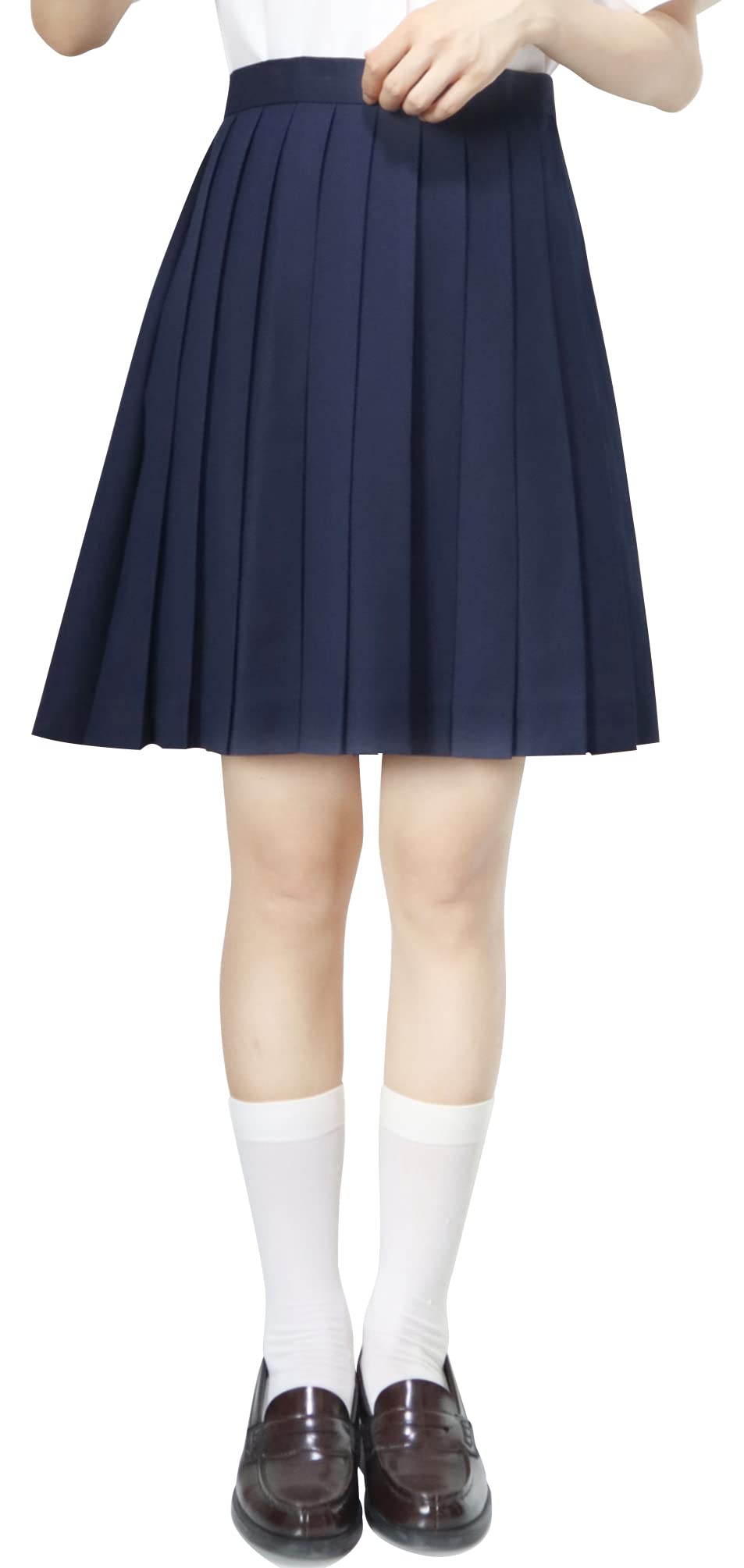 【送料無料】[Sharphon] 制服 スカート 42/45/48/60/80CM丈 黒 紺 灰色 3色 22本 無地 ライン ハイウエスト プリーツスカート 色：48CM-ネイビー、サイズ：XL