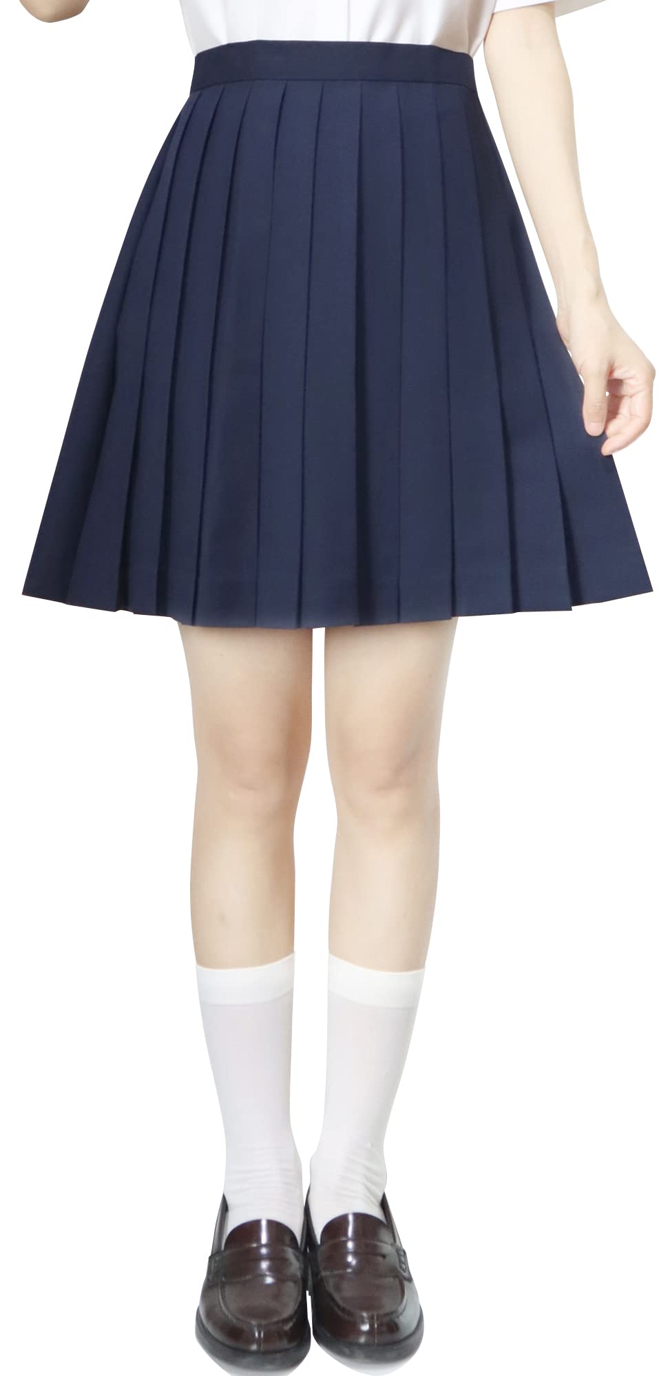 【送料無料】[Sharphon] 制服 スカート 42/45/48/60/80CM丈 黒 紺 灰色 3色 22本 無地 ライン ハイウエスト プリーツスカート 色：45CM-ネイビー、サイズ：S