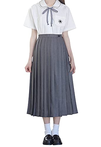 【送料無料】[Sharphon] 制服 スカート 42/45/48/60/80CM丈 黒 紺 灰色 3色 22本 無地 ライン ハイウエスト プリーツスカート 色：80CM-グレー、サイズ：M