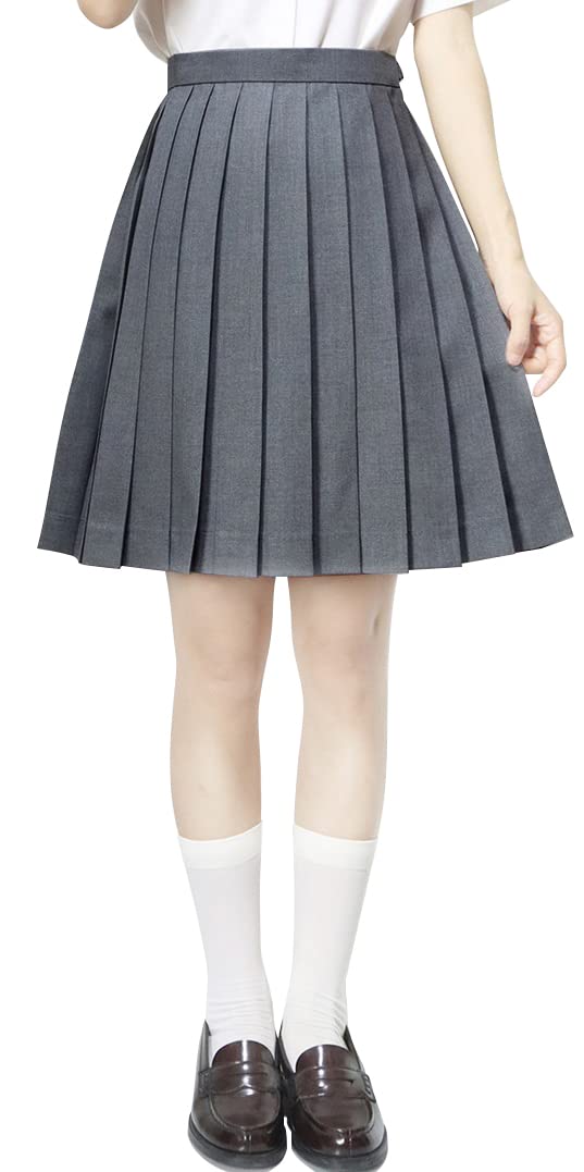 【送料無料】[Sharphon] 制服 スカート 42/45/48/60/80CM丈 黒 紺 灰色 3色 22本 無地 ライン ハイウエスト プリーツスカート 色：48CM-グレー、サイズ：S