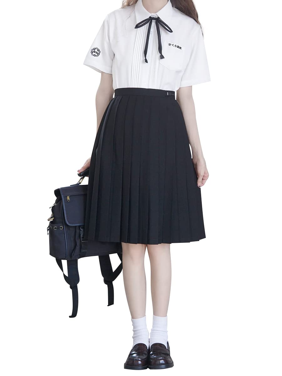 【送料無料】[Sharphon] 制服 スカート 42/45/48/60/80CM丈 黒 紺 灰色 3色 22本 無地 ライン ハイウエスト プリーツスカート 色：60CM-ブラック、サイズ：M