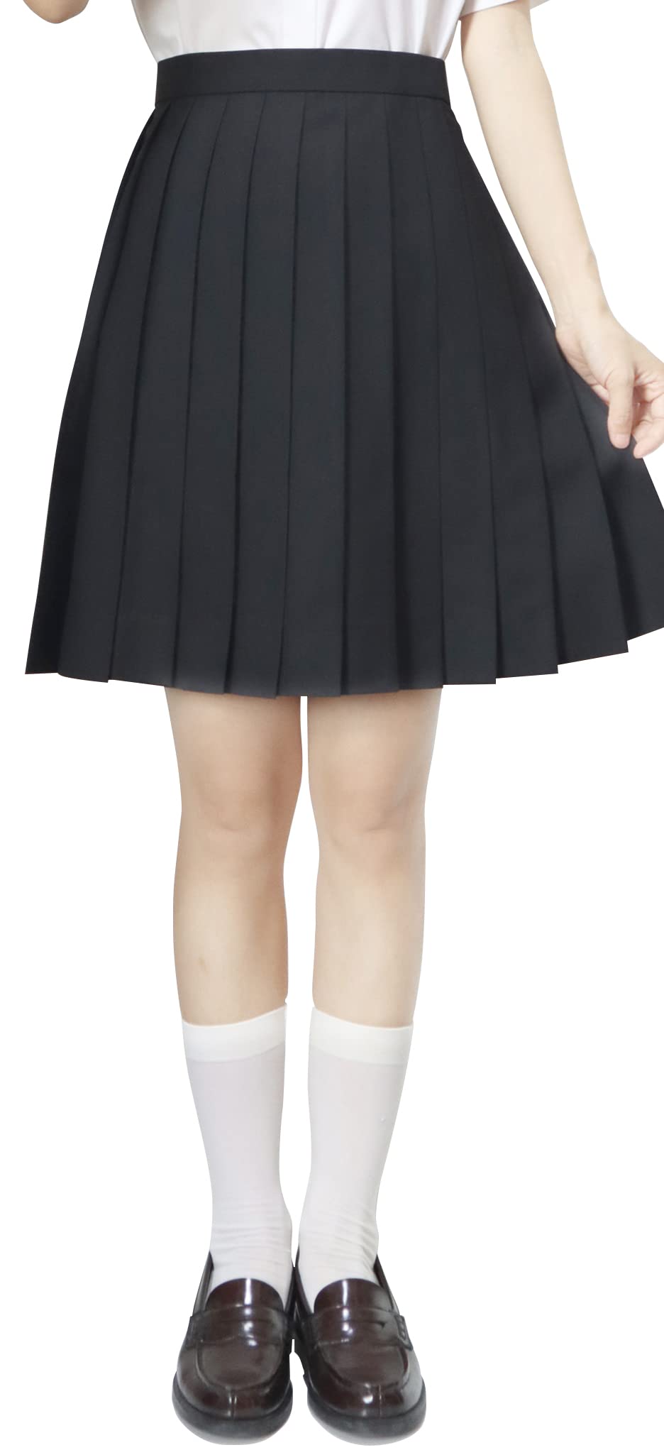 【送料無料】[Sharphon] 制服 スカート 42/45/48/60/80CM丈 黒 紺 灰色 3色 22本 無地 ライン ハイウエスト プリーツスカート 色：48CM-ブラック、サイズ：M
