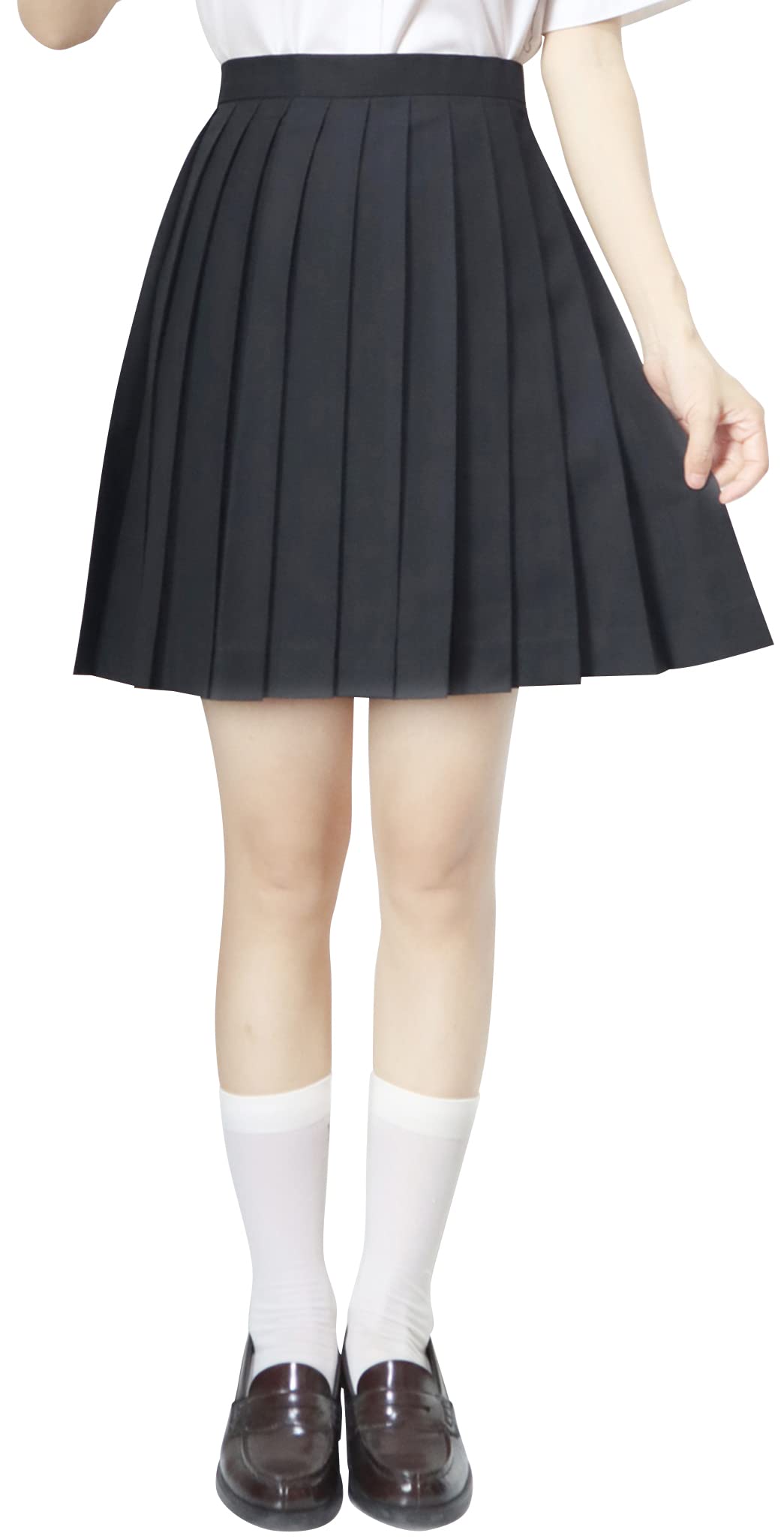 【送料無料】[Sharphon] 制服 スカート 42/45/48/60/80CM丈 黒 紺 灰色 3色 22本 無地 ライン ハイウエスト プリーツスカート 色：45CM-ブラック、サイズ：M