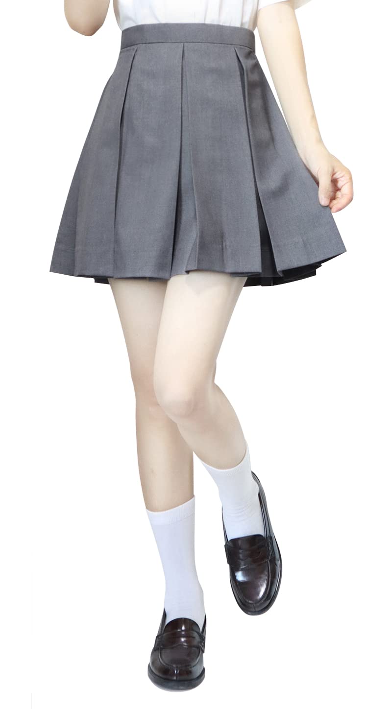 【送料無料】[Sharphon] 制服 スカート 39/42/45/48CM丈 黒 紺 灰色 4色 8本 無地 ライン ハイウエスト プリーツスカート 色：39CM-グレー、サイズ：M