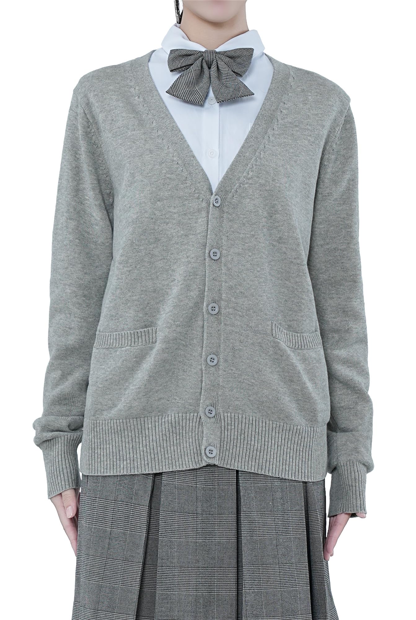 【送料無料】[Sharphon] スクール 制服 カーディガン 綿100 Vネック ポケット 長袖 ニット 女子 セータ..