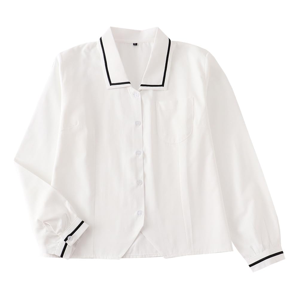 【送料無料】[Sharphon] スクールシャツ 女子 半袖 長袖 白 衿ライン 一本ライン ショー ...