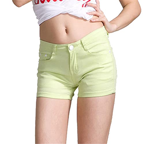 【送料無料】レディース 大きいサイズ デニム ショートパンツ ストレッチ 15色 夏 半ズボン セクシー 短パン 大きい デニムパンツ ジーンズ ホットパンツ ショーパン ハーフパンツ ジーパン 色：ライトグリーン、サイズ：2XL