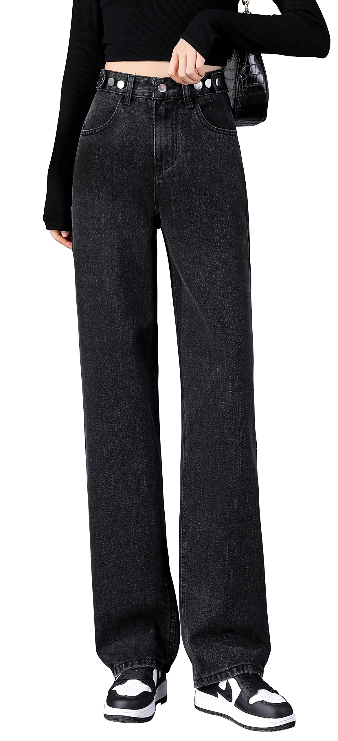 【送料無料】レディース ワイド デニム パンツ カジュアル 9分丈/ロング ハイウエスト ストレート ジー..