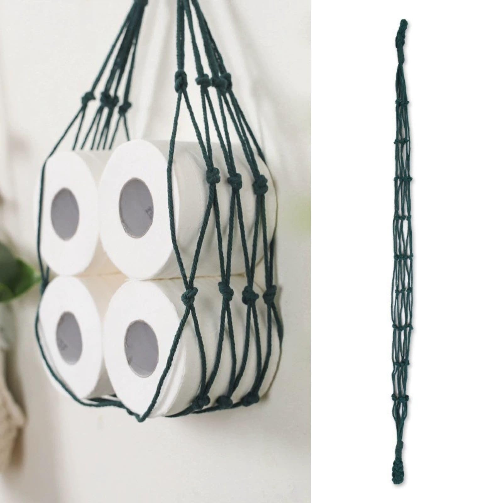 【送料無料】HOTQ トイレットペーパー ホルダー 収納 吊り下げ ストッカー ペーパーストッカー 壁掛け 網 ネット 色：フォレストグリーン、サイズ：12.1 x 11.6 x 2.4