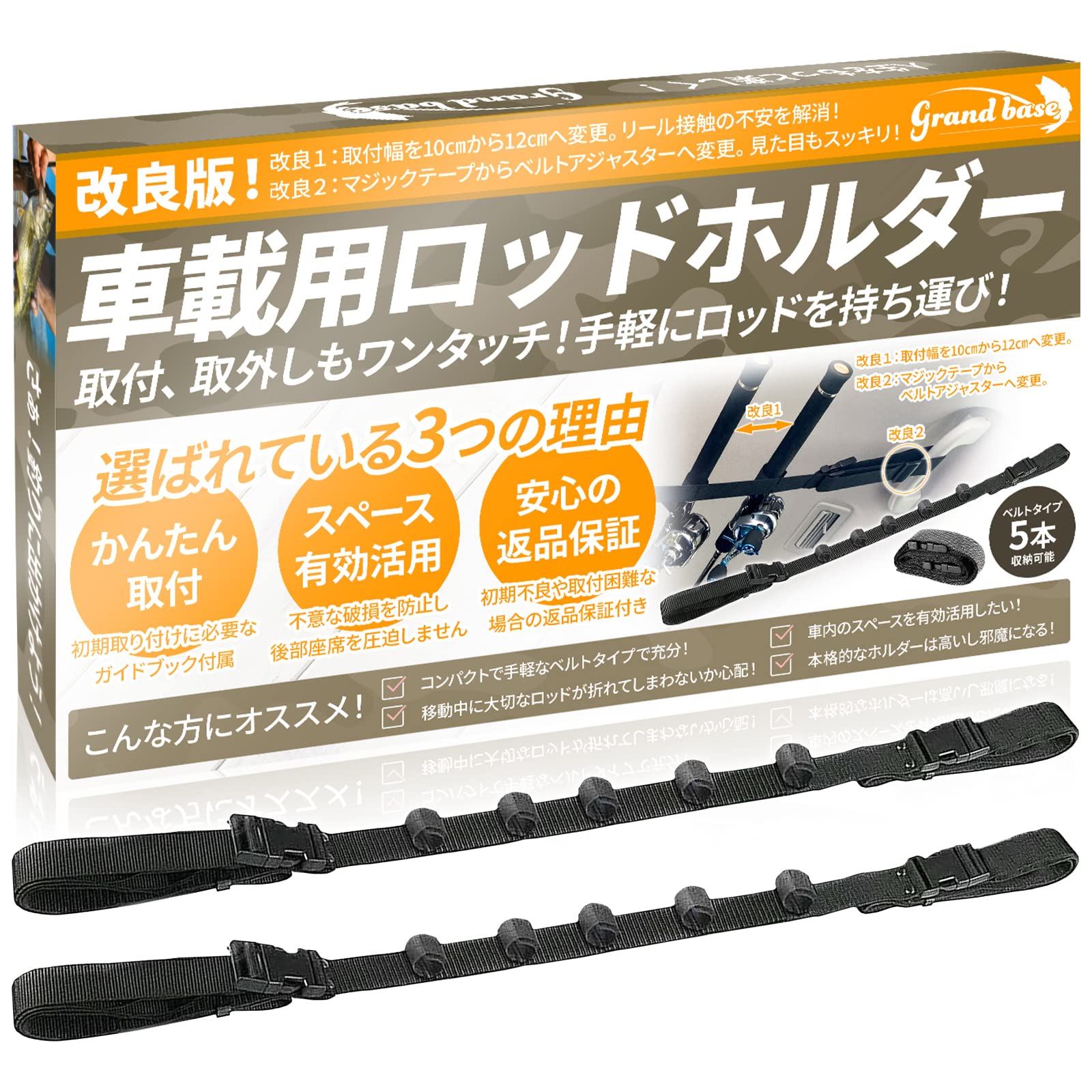 【送料無料】GRANDBASE ナイロン製 ロッドホルダー 車用 【取付け取外しがワンタッチ】 5本収納可能 天..