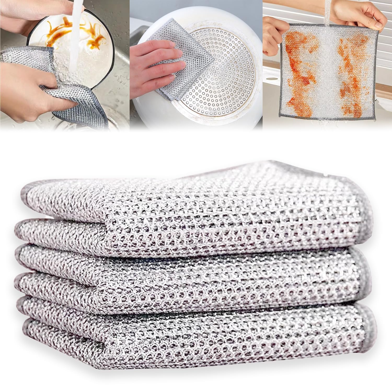 【送料無料】ZRGR リバーシブル竹炭キッチンクロス 超抗菌 超速乾 油汚れ クロス 油汚れクロス 洗剤不要 [並行輸入品] 色：グレー、サイズ：Large