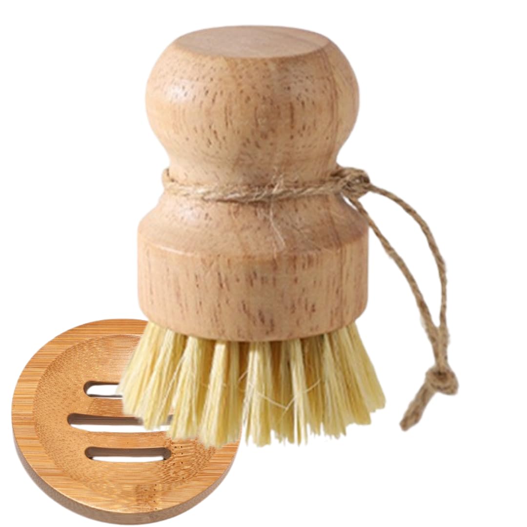 【送料無料】RekiLife キッチンブラシ たわし ささら 鉄鍋 鍋 フライパン洗い 水切り受け皿付 色：ベージュ、サイズ：レギュラー