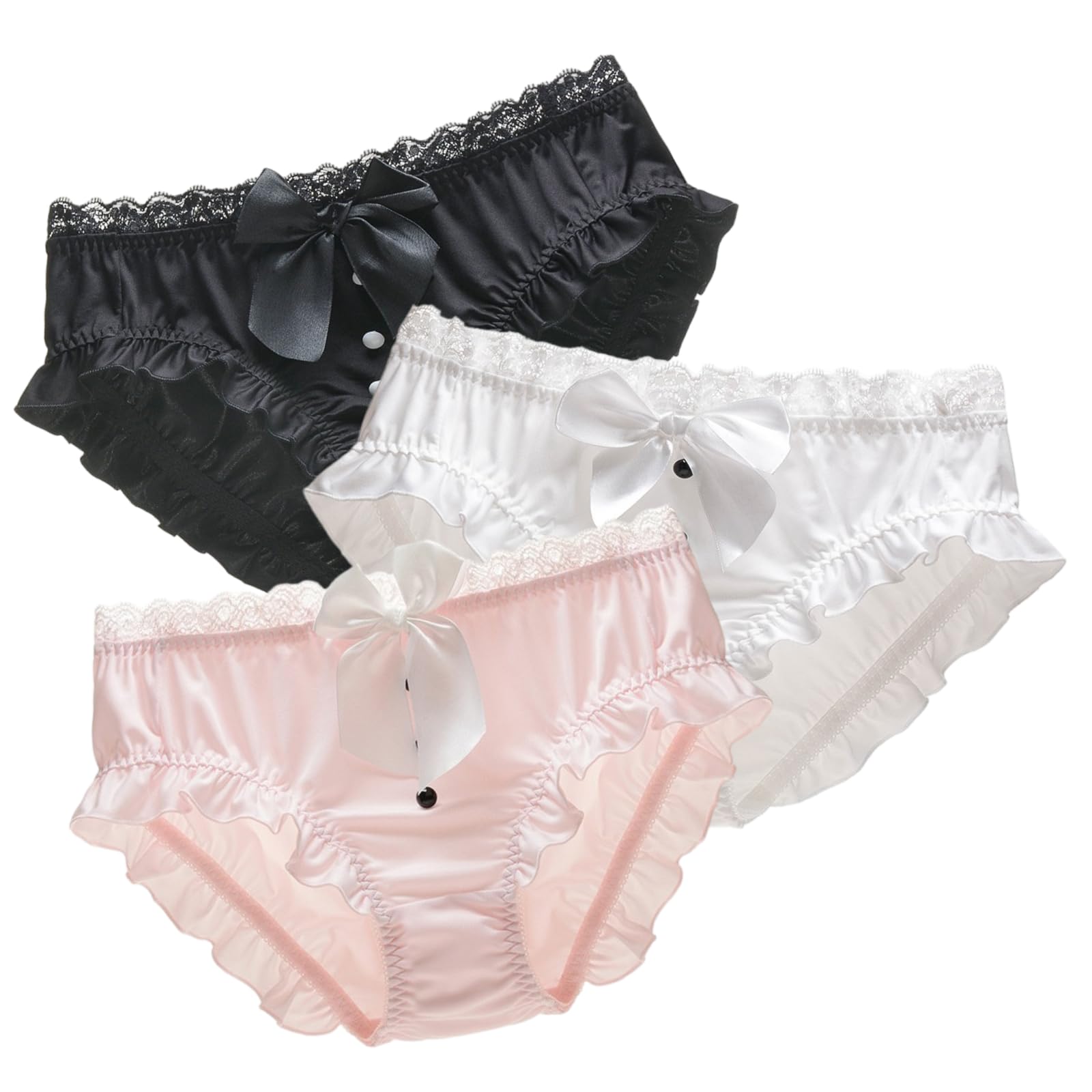 【送料無料】[Beirou] ショーツ レディース パンティー 女性用【ミルクファイバー しっとり優しい肌触り】 セクシー ローライズ サテン ショーツ 素肌感じ 快適 通気 めっちゃ可愛い リボン 雰囲気 お姫様 ロリータ【3枚入り】 色：3枚セット・F、サイズ：L
