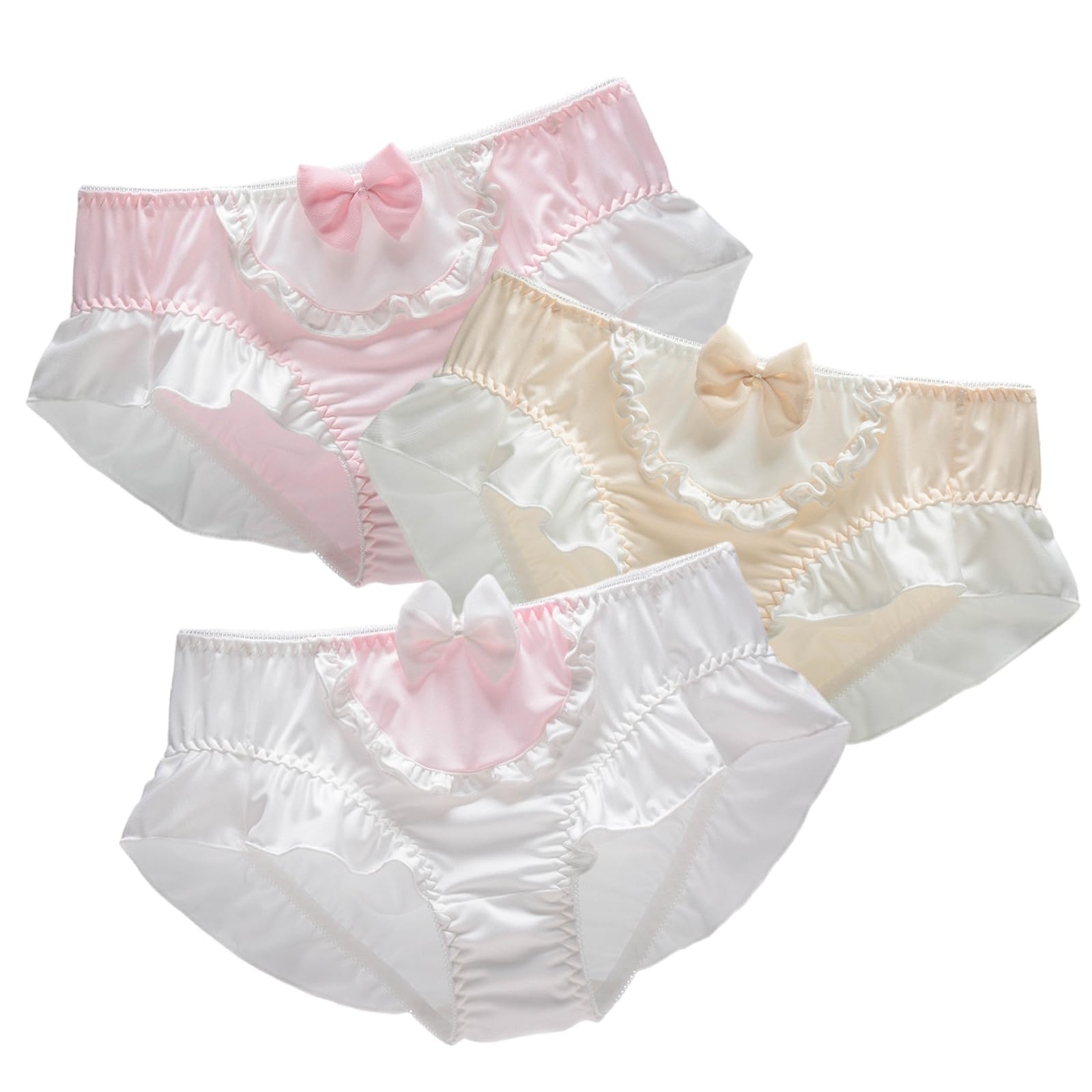 【送料無料】[Beirou] ショーツ レディース パンティー 女性用【ミルクファイバー しっとり優しい肌触り】 セクシー ローライズ サテン ショーツ 素肌感じ 快適 通気 めっちゃ可愛い リボン 雰囲気 お姫様 ロリータ【3枚入り】 色：3枚セット・B、サイズ：M