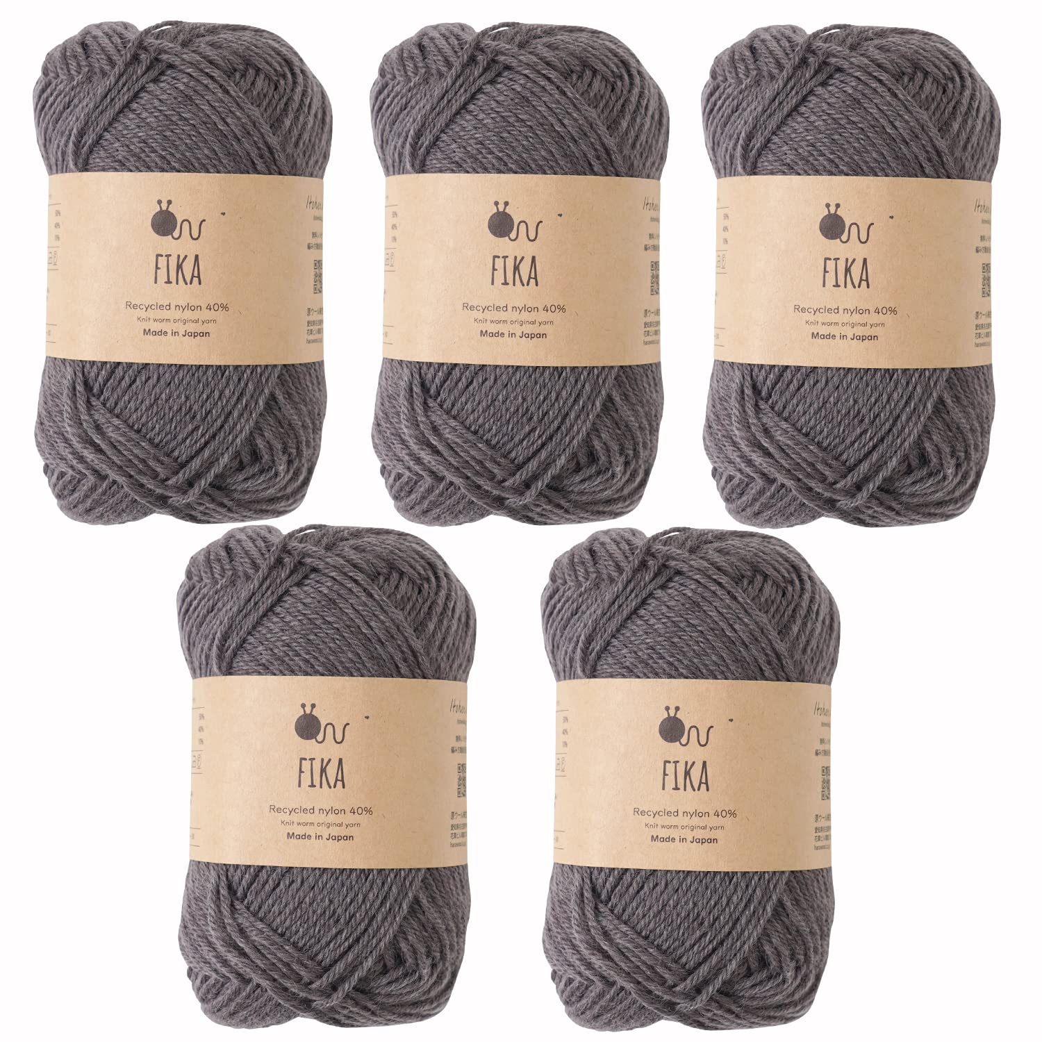 【送料無料】原ウール Knitworm 毛糸 5玉セット フィーカ 中細 25g（約94m） ウール50％ リサイクルナ..