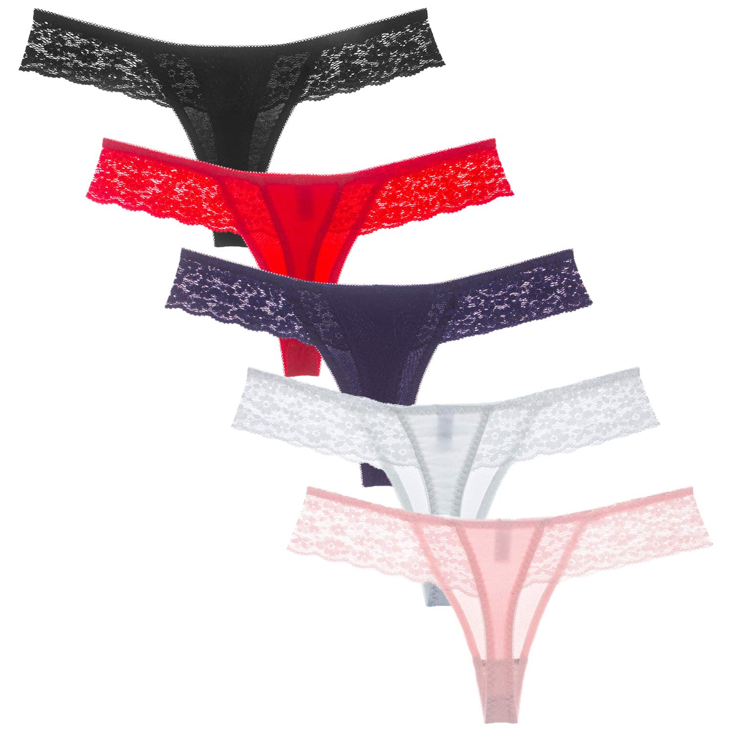 【送料無料】[Beirou] tバック レディース コットン ストレッチ綿 セクシー ショーツ スポーツ タイプ ヒップアップ 快適 通気 下着 美尻 3枚/5枚組 色：【Lace waist/コットン素材】5枚セットA、サイズ：XL