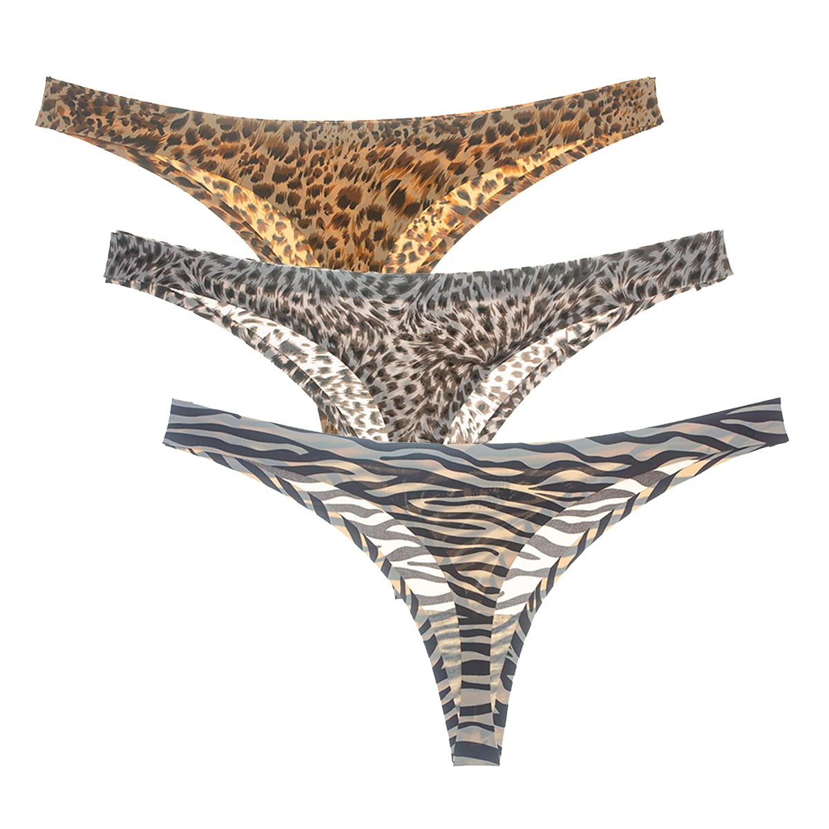 【送料無料】[Beirou] tバック レディース セクシー Tショーツ 無縫製 パンティ 響かない 締め付けない 美しいヒップライン 豹柄 ロイズ柄 無地 美尻 3枚組 色：3枚セット(豹柄)、サイズ：L