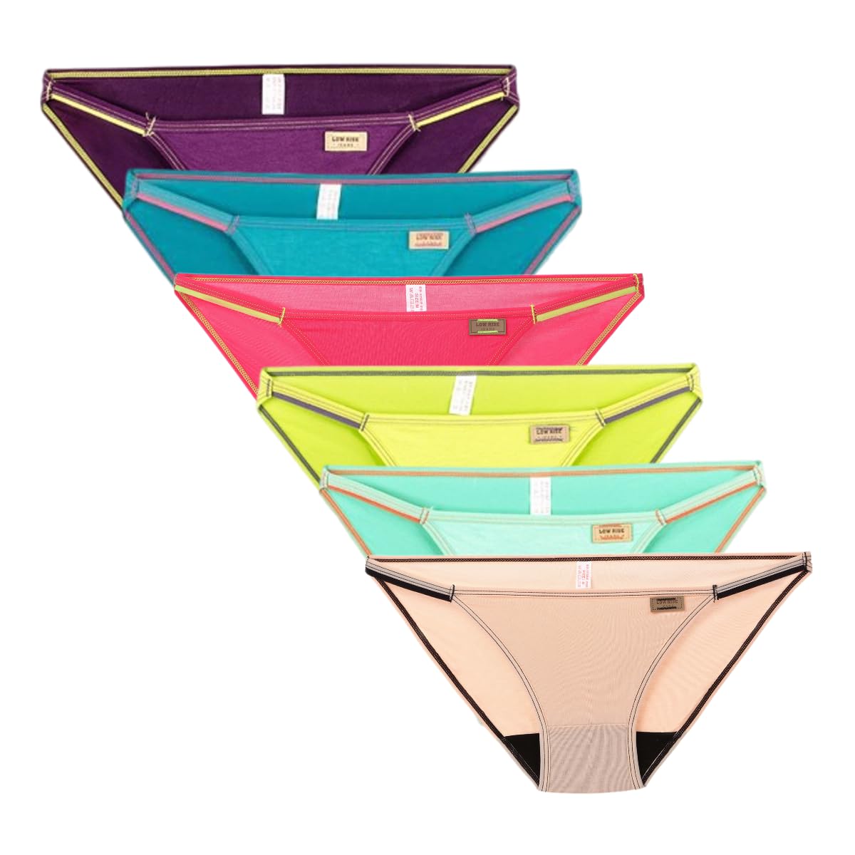 【送料無料】[Beirou] ショーツ レディース 下着 女性 セクシー ローライズ タンガタイプ 天然ビスコース素材 可愛い 少女雰囲気 6枚セット/3枚/1枚 色：6枚セット:D、サイズ：M