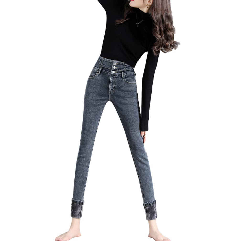 【送料無料】[Icyrain] 裏起毛 デニム パンツ レディース ズボン スキニーパンツ ロングパンツ ストレッチジーンズ レディース パンツ 美脚 極暖 美脚 防寒 着痩せ 通勤 通学 色：01ブルー×グレー、サイズ：29