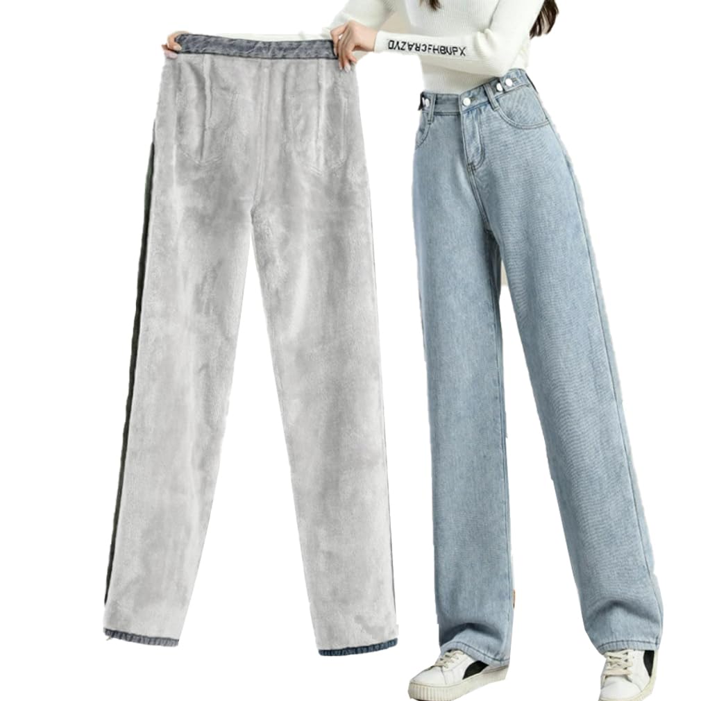 【送料無料】[Icyrain] 裏起毛デニムパンツ レディース ワイド パンツ 裏起毛 デニム ハイウエスト 裏..