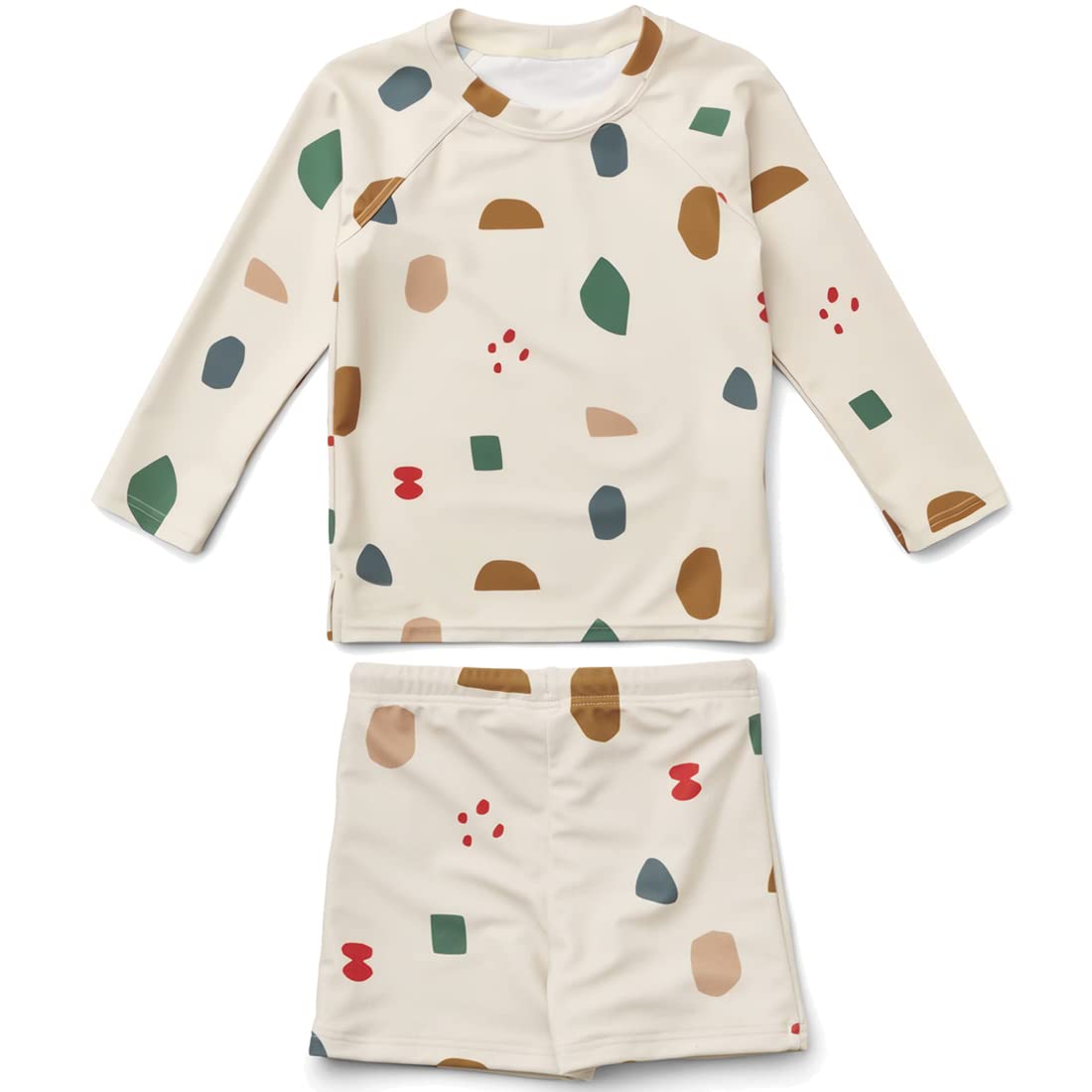 【送料無料】KALAVILA キッズ 水着 男の子 3点セット 長袖ラッシュガード スイムパンツ 帽子 子ども用水着 80-130 スイムウェア セパレート 上下セット 子供 小学生 幼稚園 保育園用 紫外線カット UV対策 日焼け止め 色：カラー石、サイズ：110