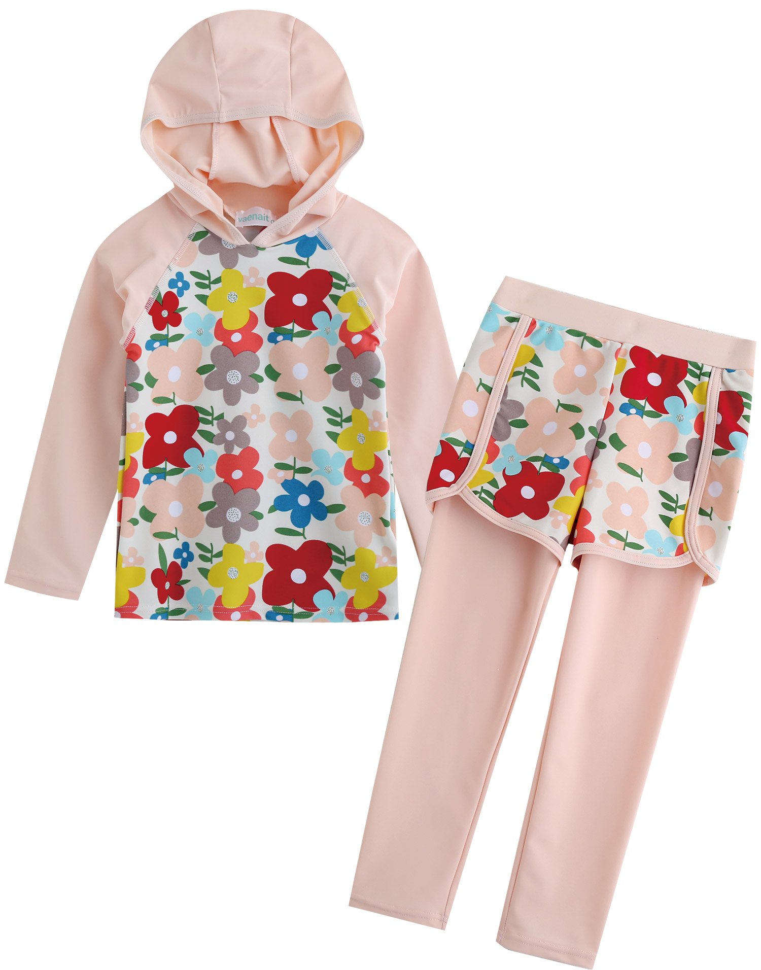 【送料無料】[Vaenait Baby] 18ヶ月〜7歳 水着 ツーピース 男の子 子供 キッズ 水着 ボイス上下セット スイムウェア ラッシュガード 長袖ラッシュガード 短パン 紫外線対策 女児 幼稚園 保育園 Kids Swimwear 色：Lauren Pink、サイズ：XL