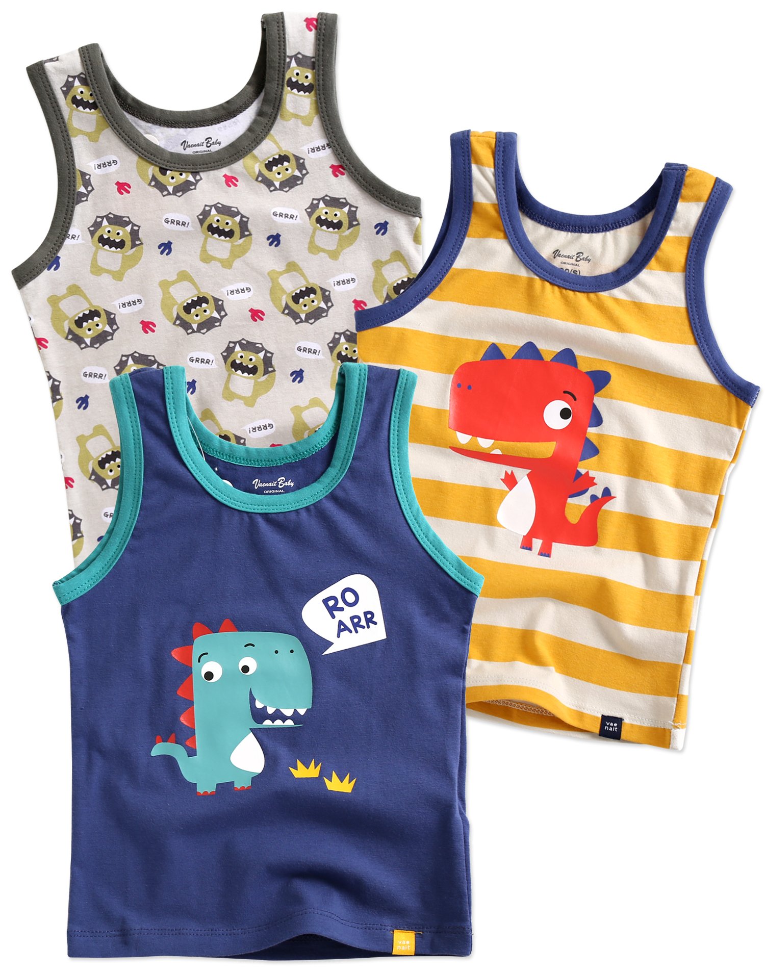 【送料無料】[Vaenait Baby] 2-7歳 子供 肌着 綿100％ キッズ 男の子 女の子 タンクトップシャツ インナーシャツ 色：Dinoland Blue 3 Pack、サイズ：XL