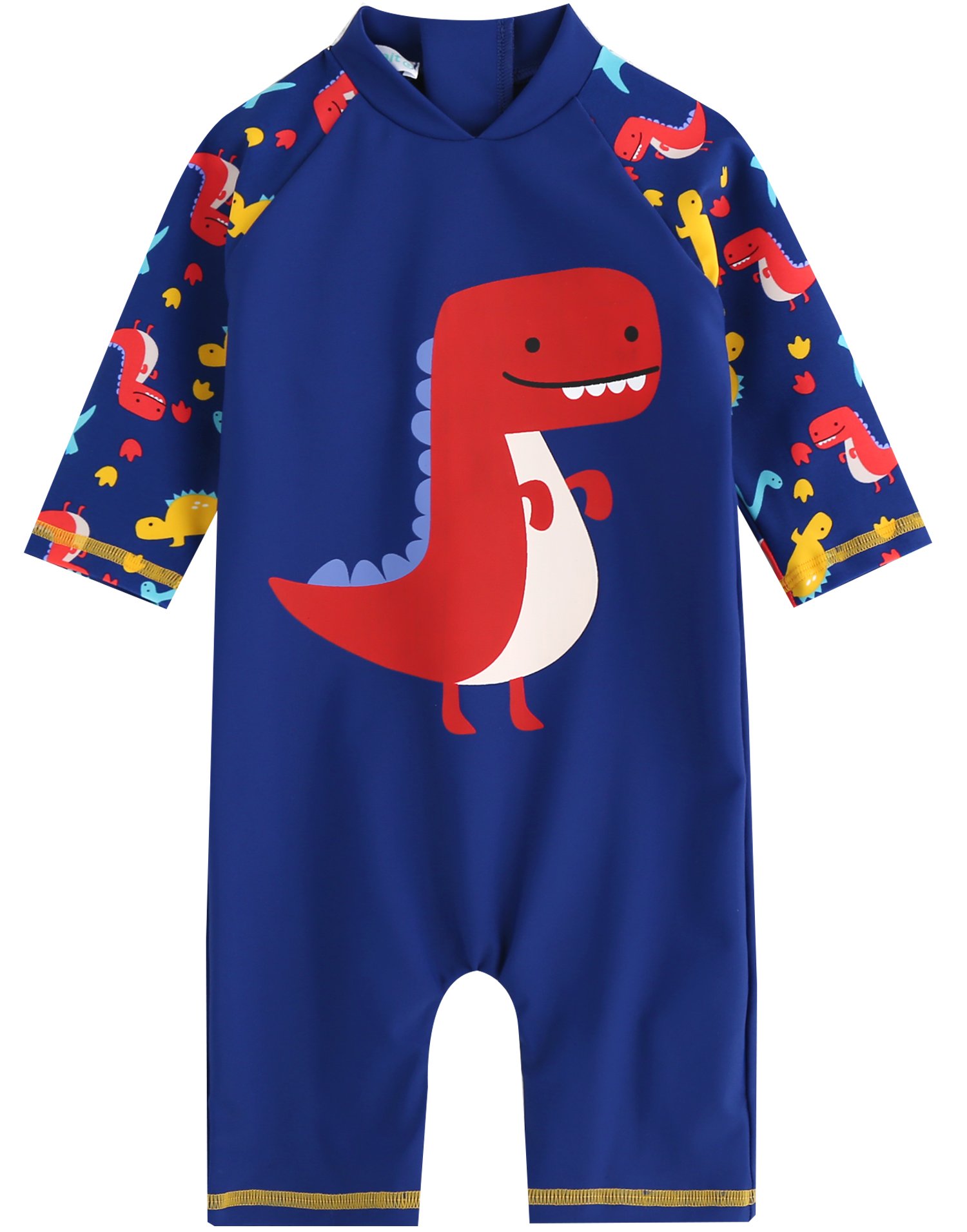 【送料無料】[Vaenait Baby] 0-24ヶ月 紫外線カット UVカット ラッシュガード ベビー 子供 幼児 アニマルキャラクター 花柄 長袖 ワンピース 水着 Gu Baby Swimsuit 色：Baby Dino Pop、サイズ：S