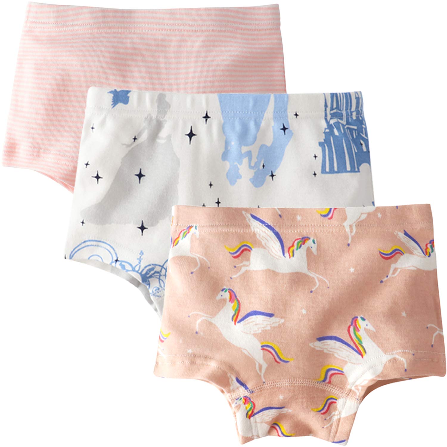 【送料無料】[OU.OU] 女の子 パンツ 綿100% 通気 柔らかい 女児 ショーツ 着心地がいい 下着 キッズ キッズ ガールズ 短パン 子供 可愛い プリントショーツ 3枚セット 人魚姫 風船 100 110 120 130 140 150 色：ペガサス、サイズ：110