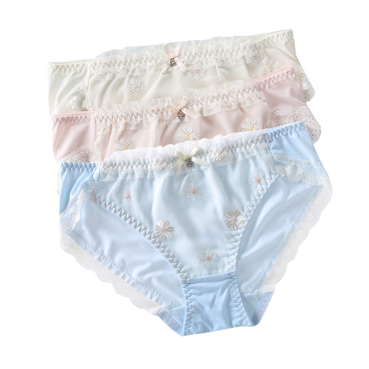 【送料無料】[LIUXU] パンティー サテン下着セット レーヨン生地 女性 ショーツ 学生パンティー 白 大きいサイズ かわいい 通気性 レギュラー レディース ショーツ 色：ホワイト&ブルー&ピンク、サイズ：XL