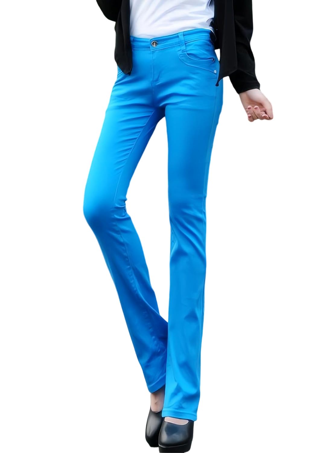 【送料無料】[Sharphon] レディース ブーツカット ロング パンツ 綿100% 大きい デニム ストレッチ スリム 美脚 ジーンズ ズボン 12色 色：スカイブルー、サイズ：5XL