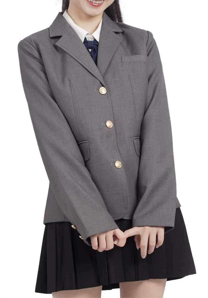 【送料無料】[Sharphon] 3 ボタン式 制服 ブレザー 長袖 JK ジャケット セーラー服 コート 可愛い ボタン 人気 ブレザーちゃん 色：グレー、サイズ：L(4)