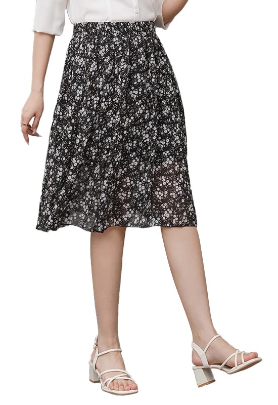 【送料無料】[syvent] レディース 小花柄 膝丈 シフォン フレアスカート 夏 ウエストゴム 裏地付き 色..