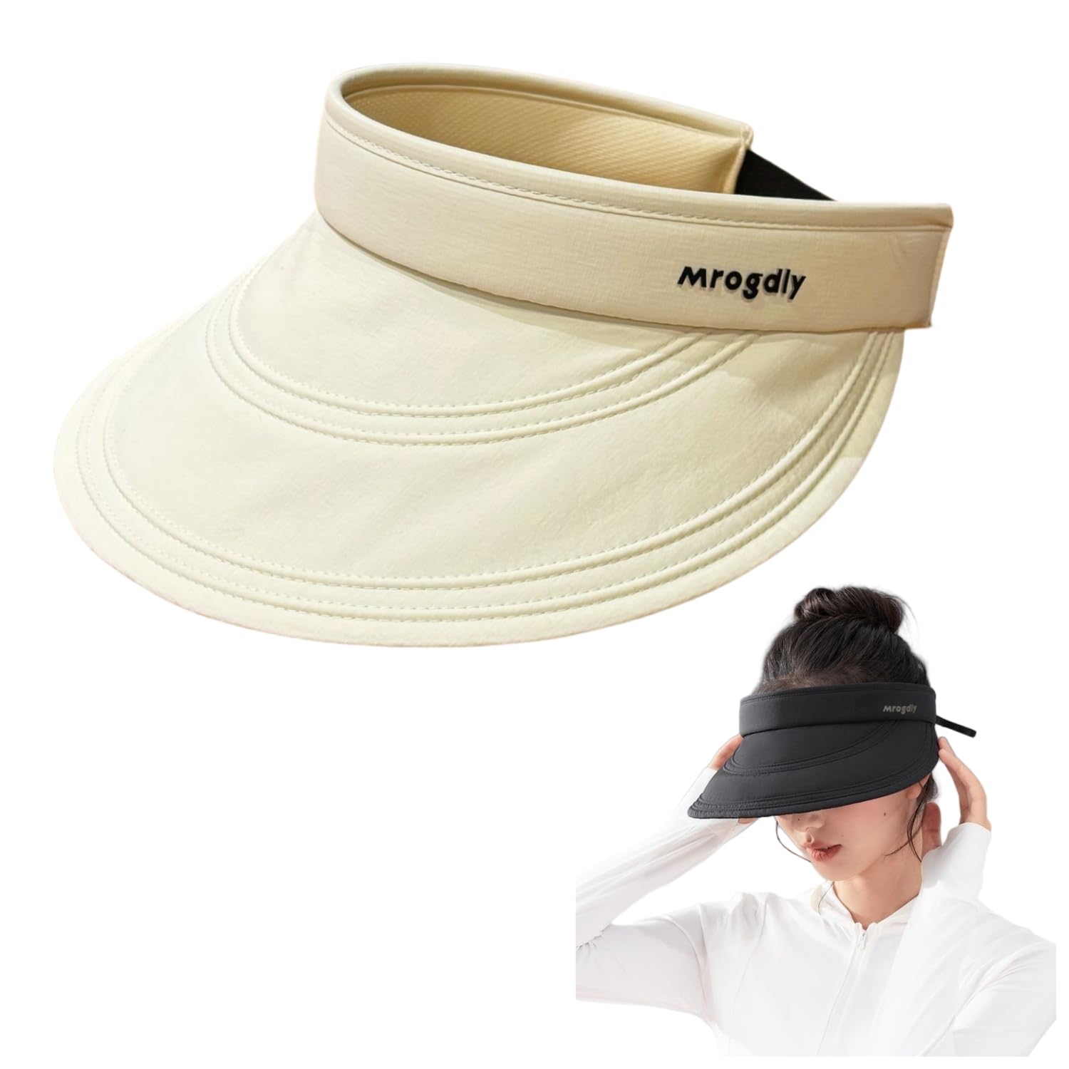 【送料無料】[Weuiean] レディース サンバイザー UVカット つば広 帽子 日除け ハット 日よけ キャップ 速乾 通気 弾性コード付き サイズ調整 紫外線対策 日焼け防止 KDMG-014 色：ベージュ、サイズ：Free Size
