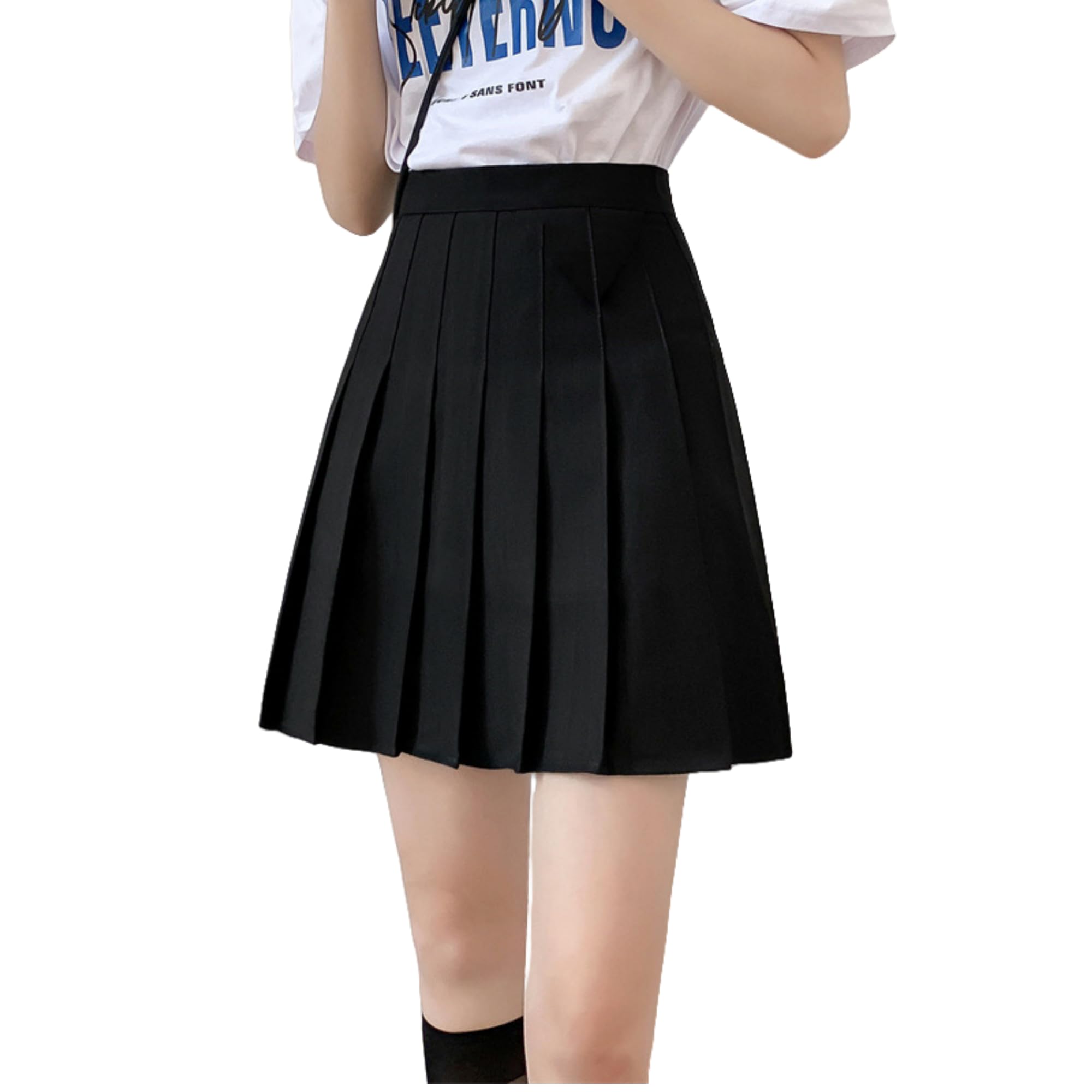 【送料無料】[KOEKOI] プリーツスカート ミニ スカート レディース 美脚 セクシースカート パンツ付き オフィス OL 制服 コスチューム セーラー服 卒業式 プリーツ 日系 美尻 ハイウエスト 色：黒-無地-44CM、サイズ：XL