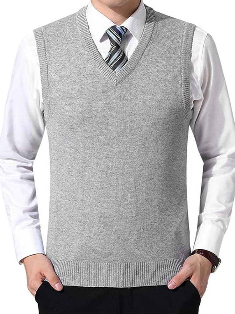 【送料無料】Bvaeocl メンズ ベスト ニット 秋冬 セーター 無地 ビジネス vネック シンプル 袖なしセーター トップス BV86 色:グレー、サイズ:...