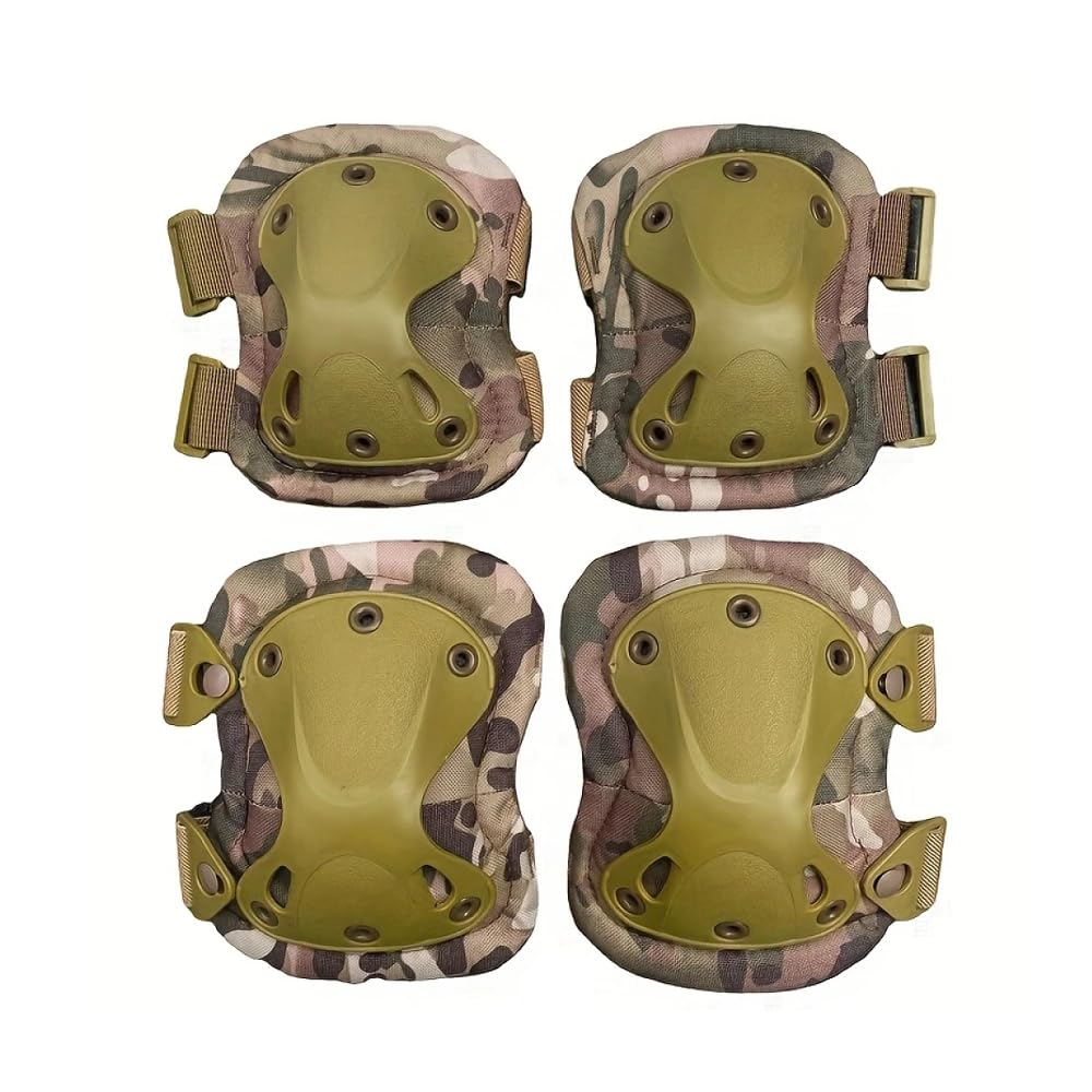 【送料無料】[THREE RABBITS]屋外ゲーム、サイクリングセーフティスケートボードギア、スケート膝保護ガードパッド用のコンバットニー＆エルボー保護パッドセット 色：カーキ（迷彩）