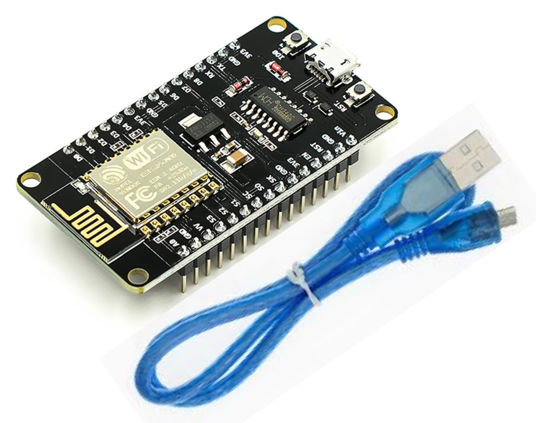 【送料無料】ESP8266 DEVKIT V3 開発ボード + CH340 USBチップ + 4M Flash デュアルコアCPU NodeMCU (ESP8266開発ボード+ケーブル) サイズ：ESP8266開発ボード+ケーブル