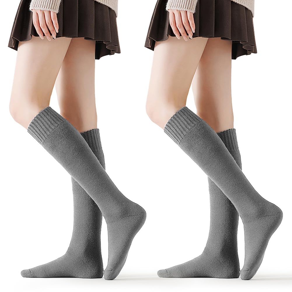 【送料無料】[SIVAN] ハイソックス 靴下 レディース 極暖38度恒温蓄熱・肉厚裏パイル・ 北海道で履いても暖かい スクールハイソックス 暖かい 抗菌防臭 防寒保温 蒸れず 締め付けない 耐久 仕事用 女子高生 通学通勤 2足組 色：#06.ライトグレ*2、サイズ：Free Size