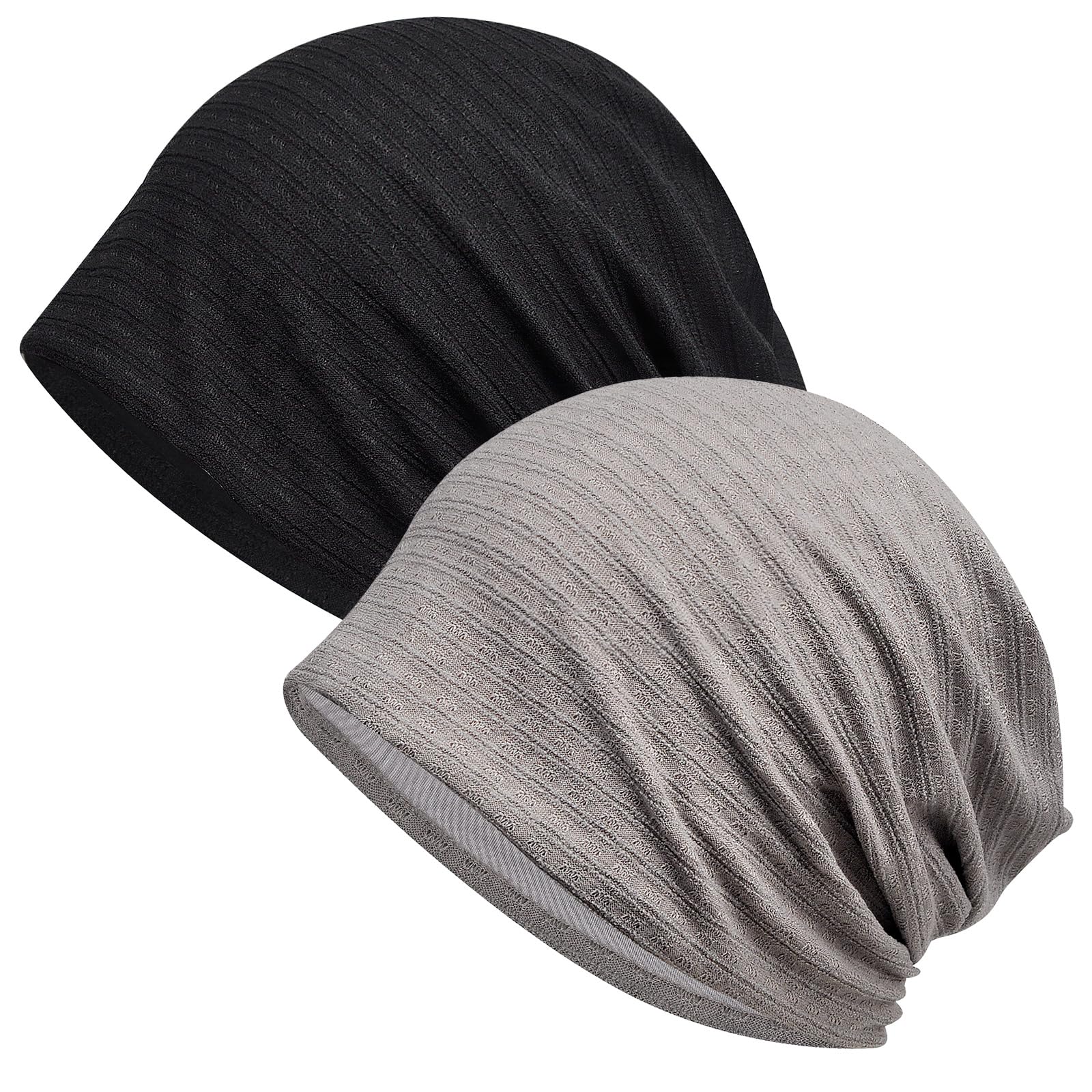 【送料無料】[SIVAN] ニット帽 メンズ レディース 春夏秋用 【ひんやり冷肌触感・軽くてさわやかな素材・締め付け感ゼロ】 【通気・速乾性・吸湿性】 ニット帽子 抗菌防臭 肌に優しい 小顔効果 薄手 大きい 男女兼用 色：ブラック/グレー、サイズ：Free Size